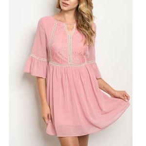 Blush Pink Bell Sleeve Babydoll Dress NWT